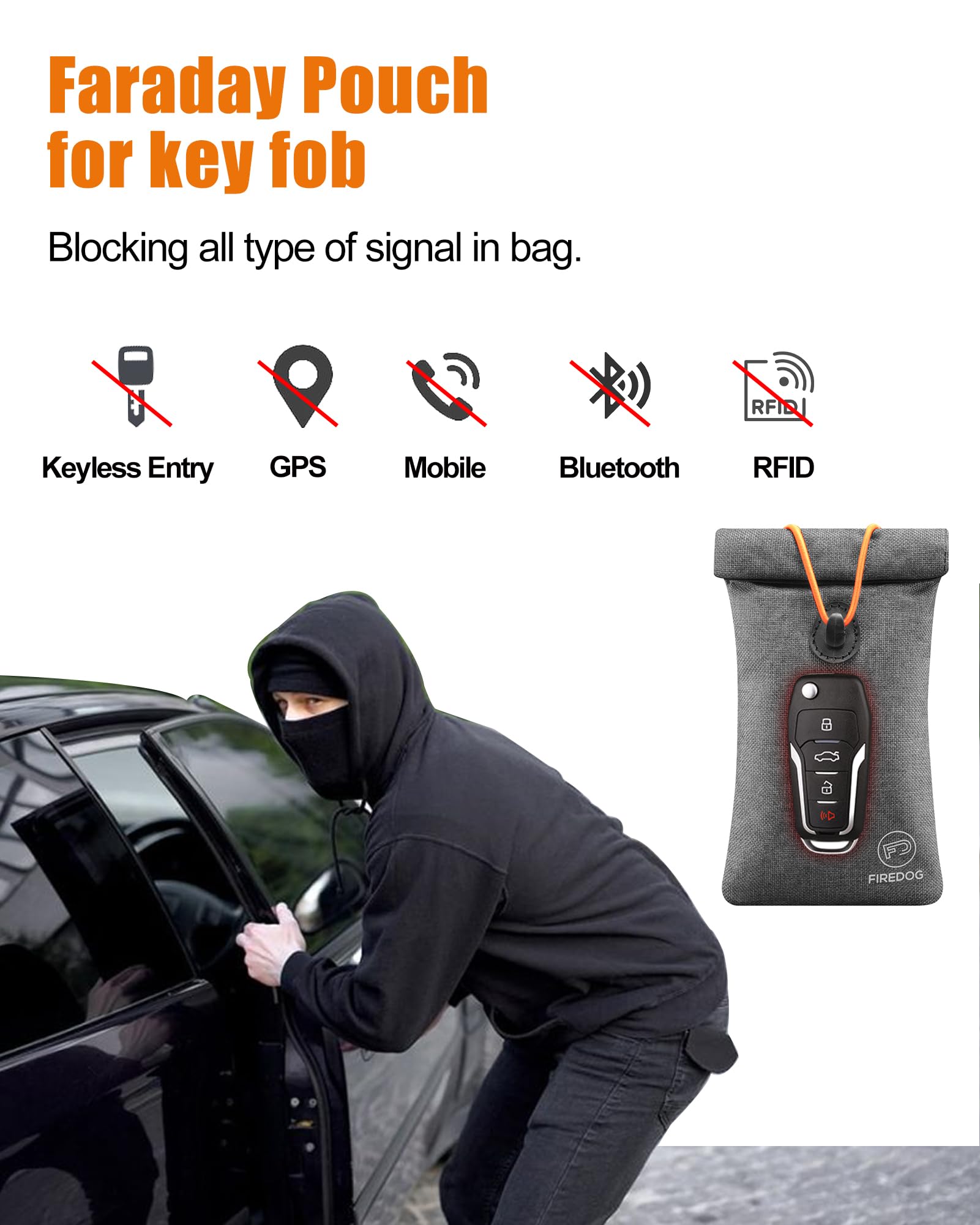 Firedog Faraday Pouch For Car Keys And Smartphone, Key Signal Blocking Bag, Anti Theft Car Protection, Cell Phone Wifi/Gsm/Lte/N